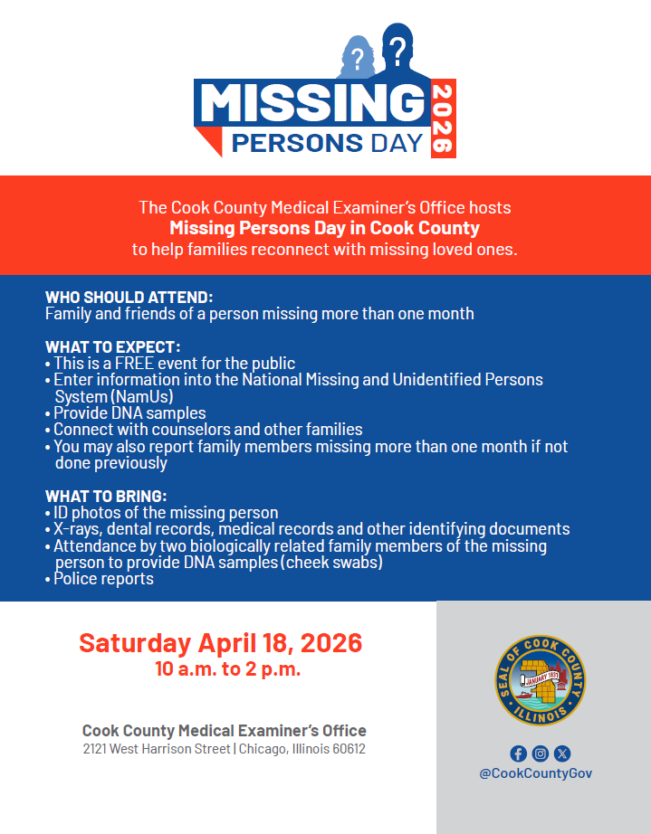 A flyer with information about Missing Persons Day 2026 in English. 