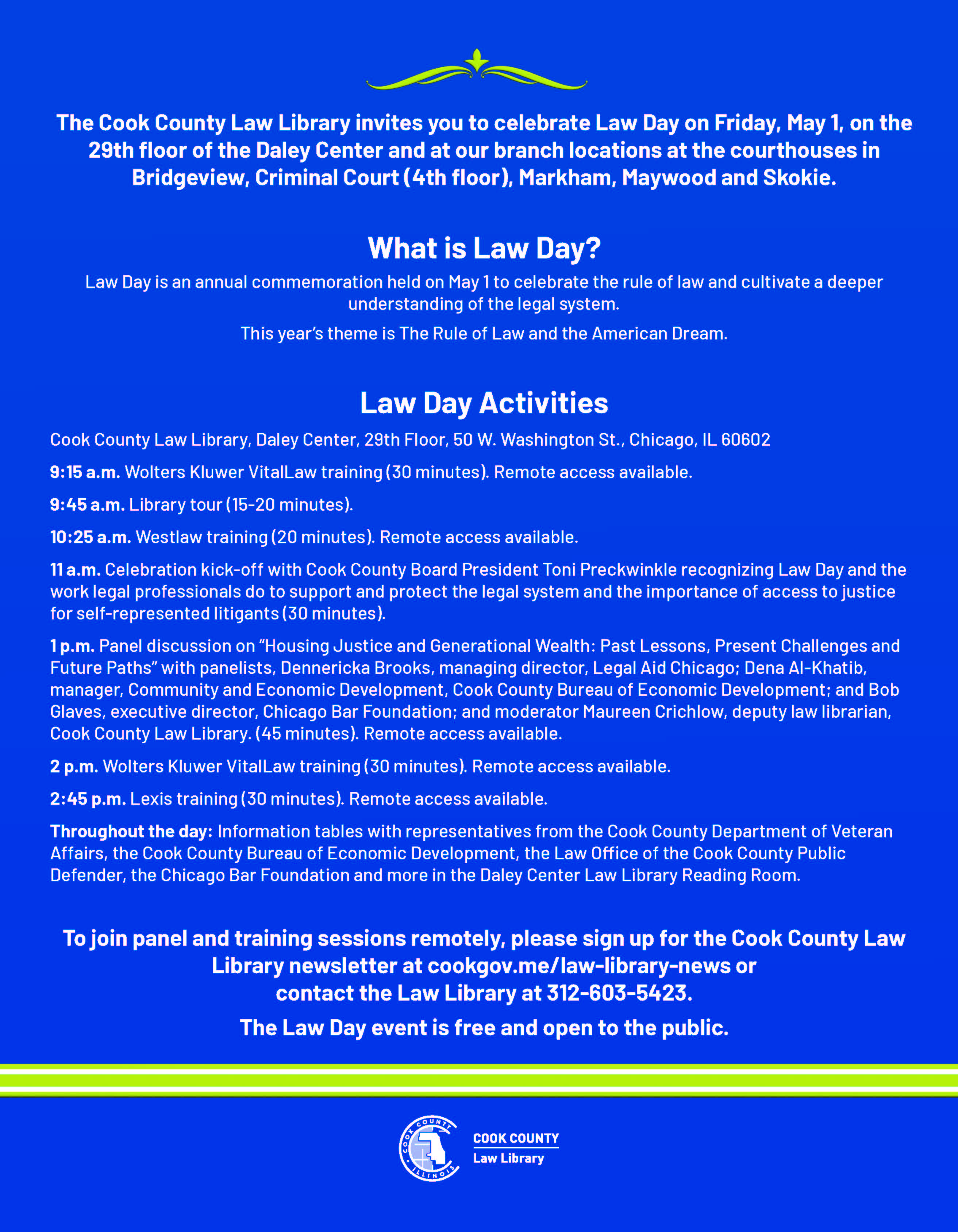 A flyer with the Law Day 2026 agenda.