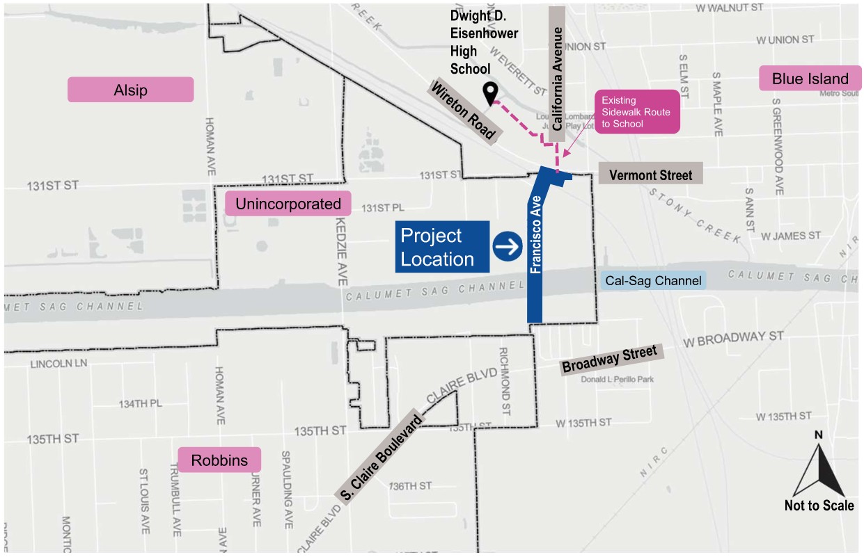 Francisco Avenue sidewalk project location map.