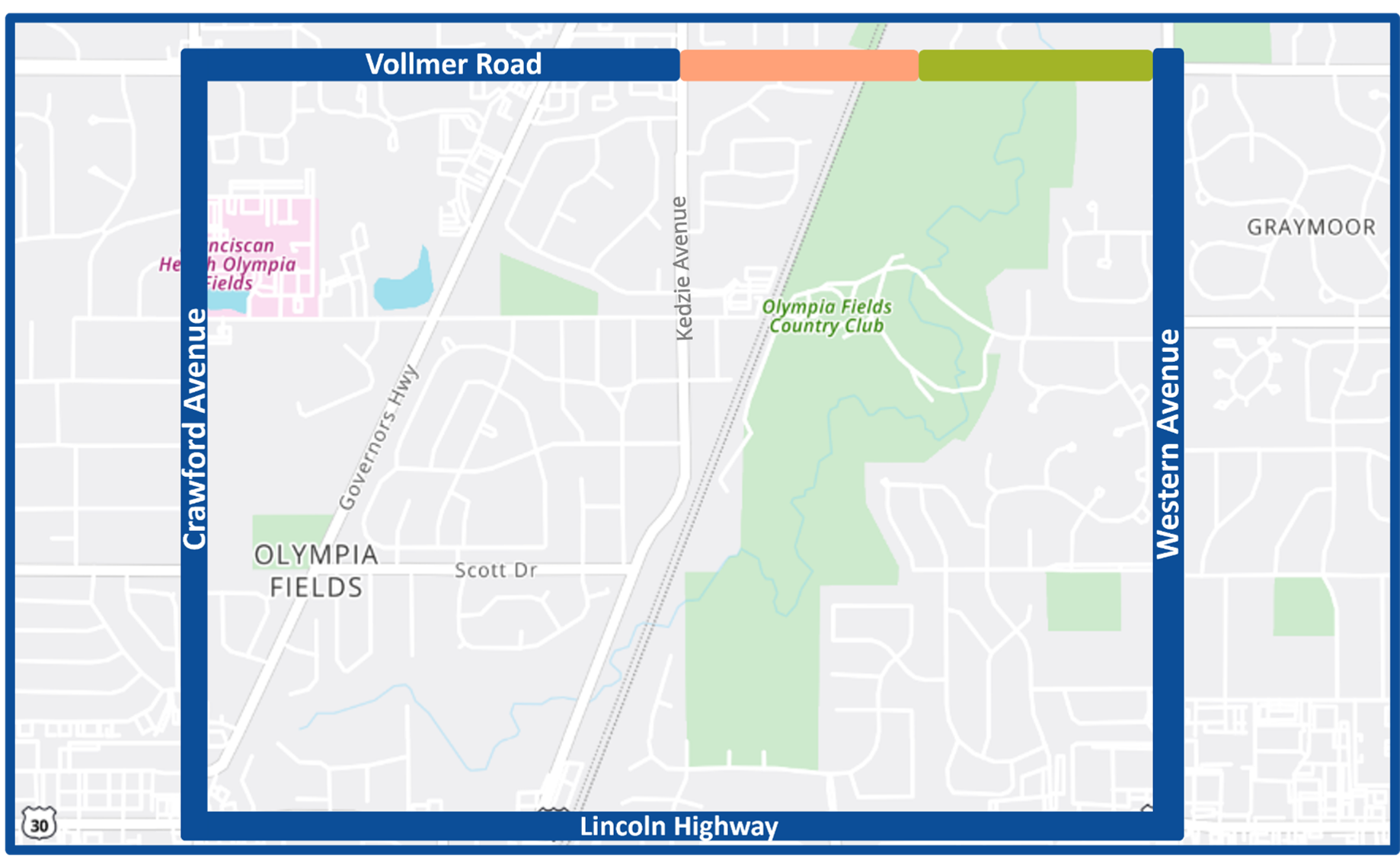 Map showing preferred detour route anticipated during construction.