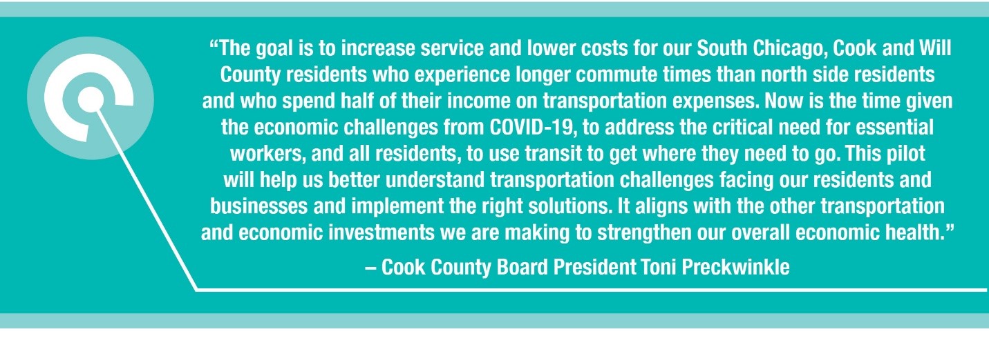 The goal is to increase service and lower costs for our south Chicago, Cook and Will County residents who experience longer commute times than north side residents. 