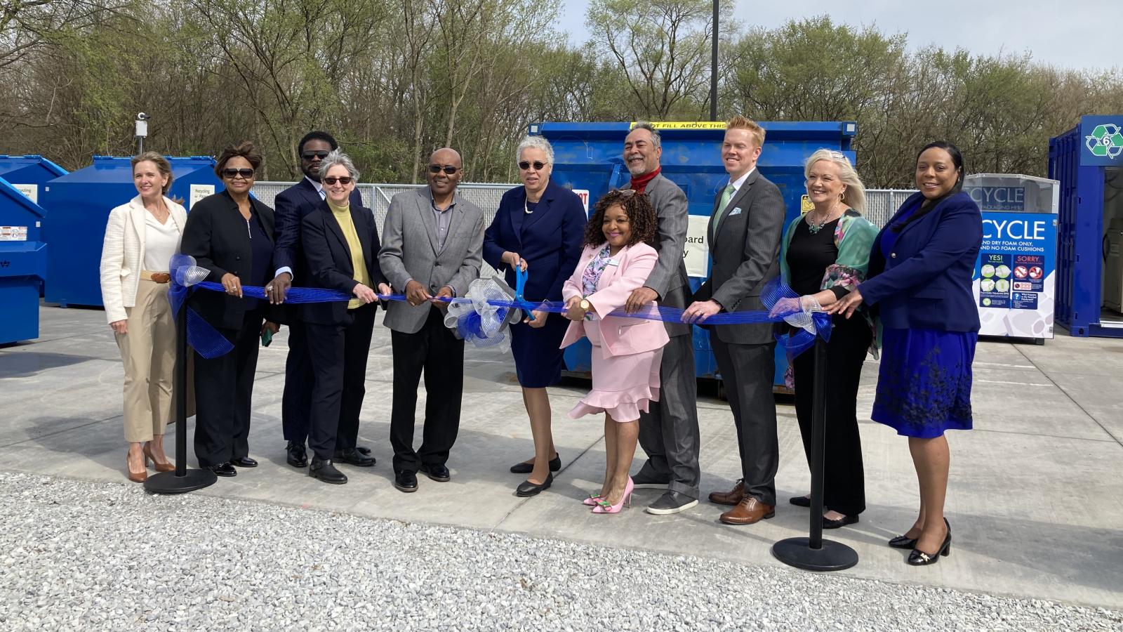 Officials from Cook County, South Suburban College, the Village of South Holland and the Illinois Environmental Protection Agency gather to cut the ribbon at the new CHaRM Center.