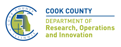 Cook County ROI logo, featuring the Cook County seal on the left and the text "Cook County Department of Research, Operations and Innovation" on the right.