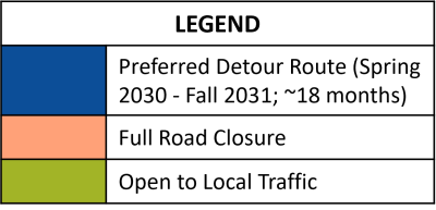 Legend for map showing preferred detour route anticipated during construction.