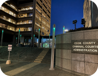 Green lights on display at a Cook County courthouse