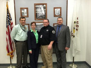 From left to right: Raymond Kay, Intelligence Specialist, MABAS-Illinois; Deborah Stone, Director, Cook County Department of Environmental Control; Gene Ryan, Director of Planning, Cook County Department of Emergency Management and Homeland Security, and Kevin Schnoes, Deputy Director, Cook County Department of Environmental Control. Photo credit, Jeff Rodriguez 