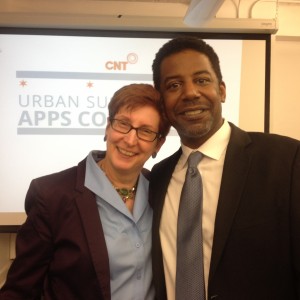 Cook County Chief Sustainability Officer Deborah Stone with Steven Philpott, Urban Sustainability Apps Competition Program Director. 